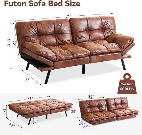 Miniatura 20 de Hcore Sofá cama convertible con respaldo dividido para sala de estar, oficina, apartamento, sofá biplaza de espuma viscoelástica, sofá pequeño Gris