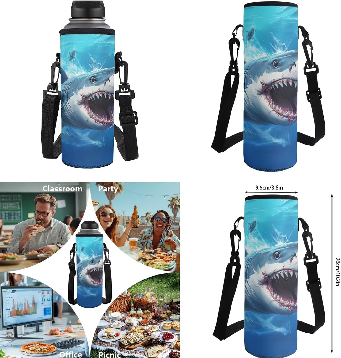 BIGCARJOB Shark Backpack for School Boys Bookbags Set - Lunch Bag Thermal Lunchbox - Durable Leather Bookmark - School Pencil Case - 5 Pack Back to School Backpack Set for 6th Grade Student