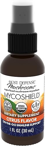 Host Defense, MycoShield Spray, apoyo inmunológico diario, suplemento de hongos, cítricos, 1 onza líquida