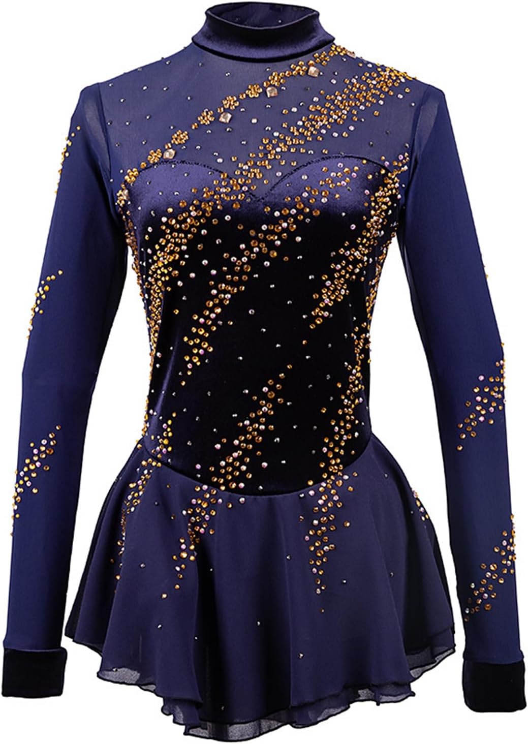 Girls' Ice Figure Skating Dress, Long Sleeves Turtleneck Skating Clothes for Competition Dance Costumes