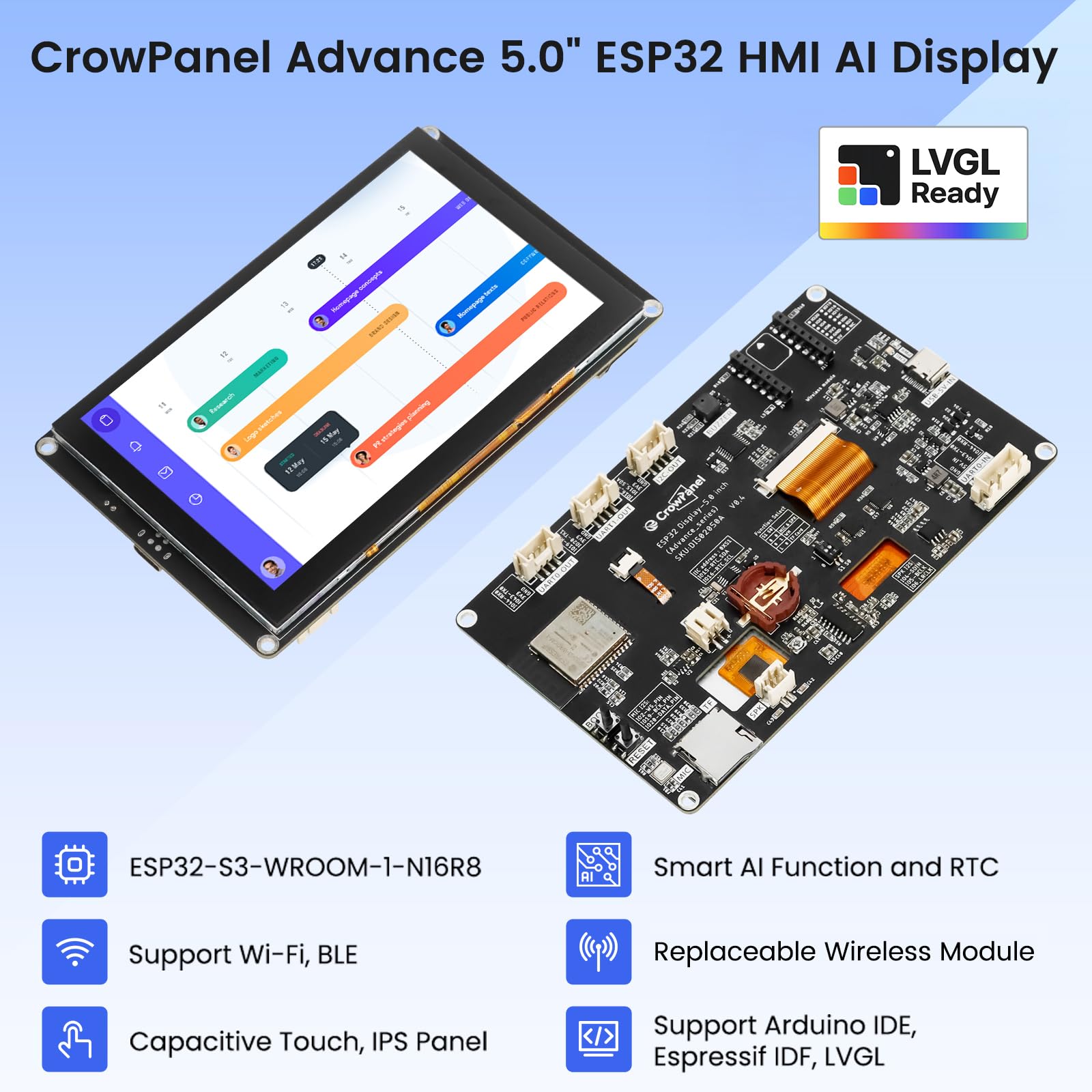 ELECROW CrowPanel Advance 12,7 cm HMI|ESP32-S3 ekran dotykowy IPS obsługiwany przez AI (800 x 480)