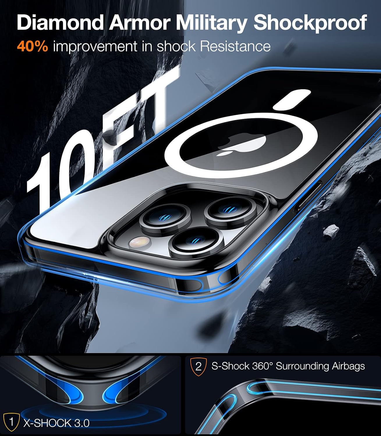 TORRAS Magnetic Clear for iPhone 14 Pro Case, Compatible with MagSafe, Never Yellow, Military Grade Drop Tested, Protective Slim Thin Case for iPhone 14 Pro Phone Case, 6.1", Clear Back/Black Edge