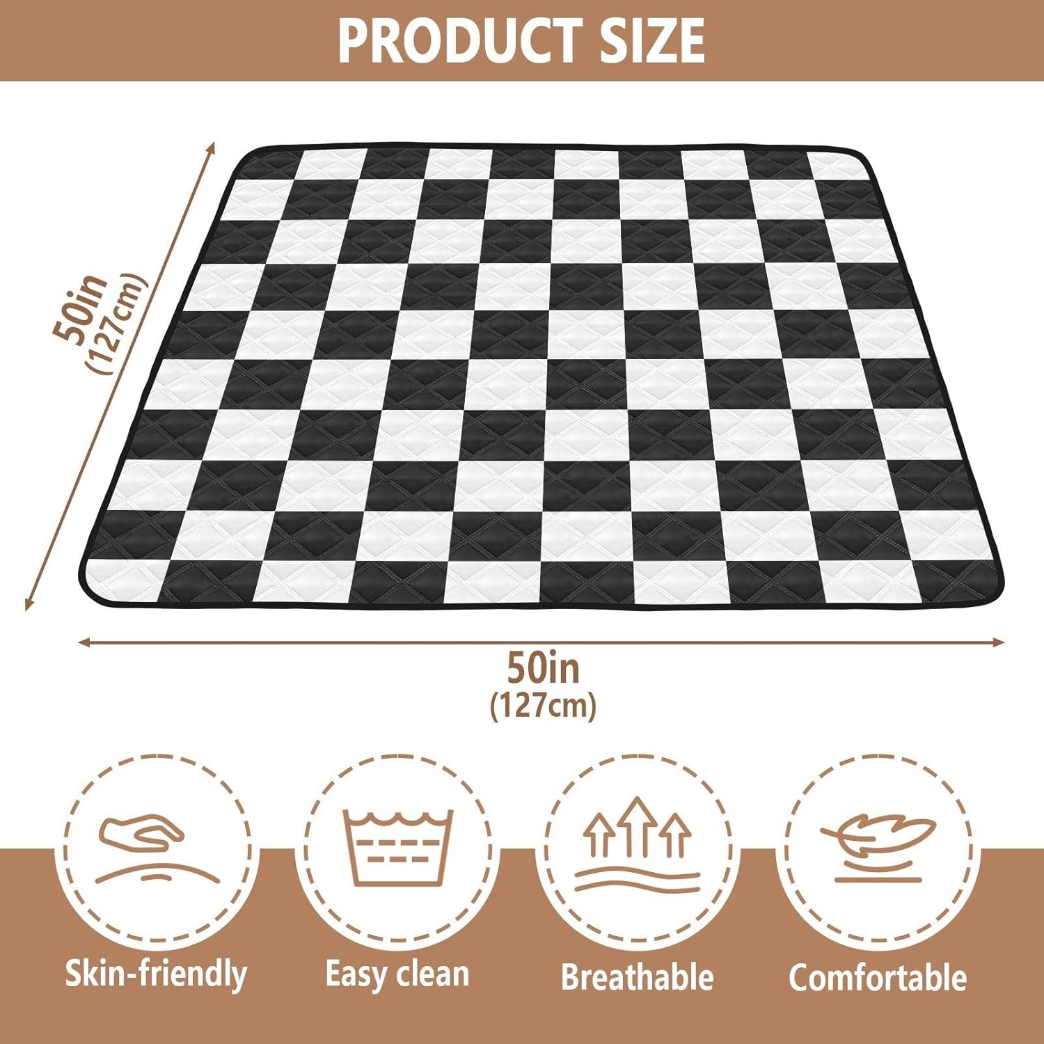 Baby Play Mat Foldable Baby Playmat 50x50 Inch Soft Baby Crawling Mat Baby Carpet Play Rug Pad for Toddler Checkered Black and White