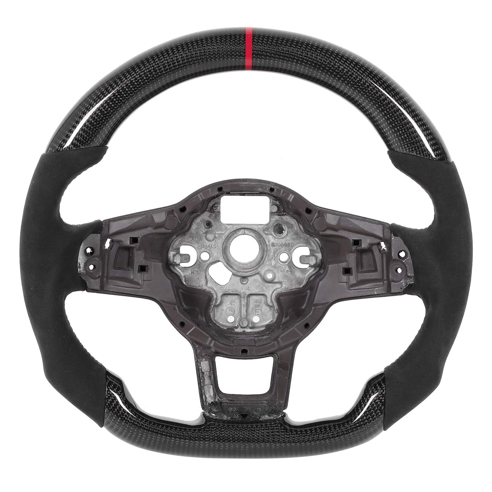 Płaska Dolna Kierownica z Włókna Węglowego z Czerwonymi Przeszyciami do Mk7/Mk7.5 GTD/R 2013-2020 - Projekt Wyścigowy do Pojazdów z ręczną/automatyczną skrzynią Biegów