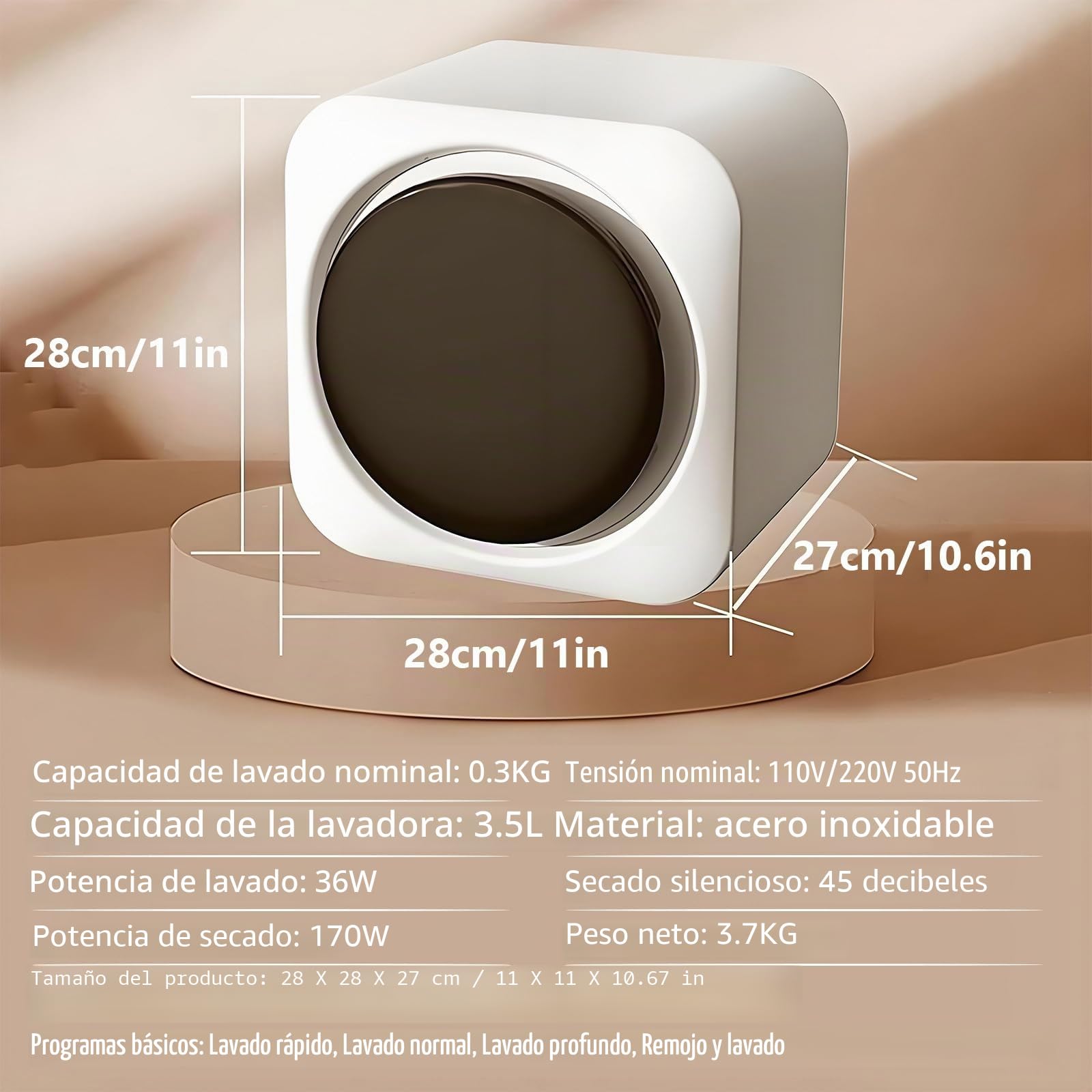 Mini lavadora y secadora portátil 2 en 1, lavadora de pared totalmente automática de 3,5 L con tambor frontal, ideal para ropa pequeña, ropa interior y calcetines WallMount