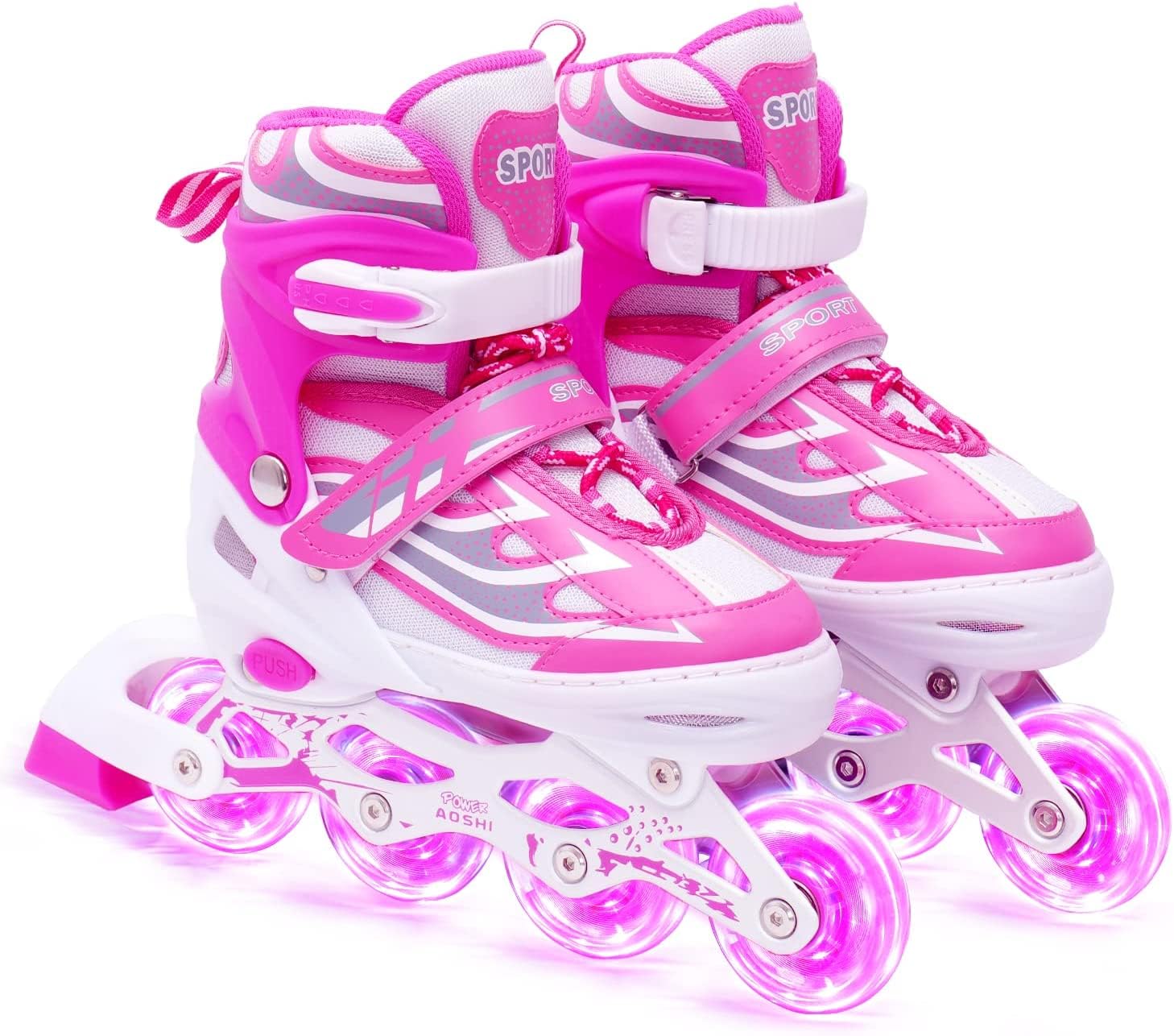 Sponsored Ad - LONGMIRE Inline Skates Size Adjustable All Pure PU Strong Wheels Aluminium with LED Flash Light on Wheels, Skating Boy Age Group 10-15 Years Big Size (38-41 Size)(Pink Skating)