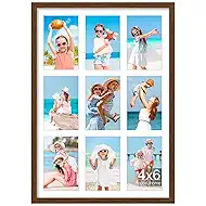 decorUhome 14x20 Picture Frames Collage Wall Decor, Display 9Pcs 4x6 Photos with Mat or 1Pcs 14x20 Unmatted, 9 4x6 Collage Picture Frames for Wall Mounting, Brown