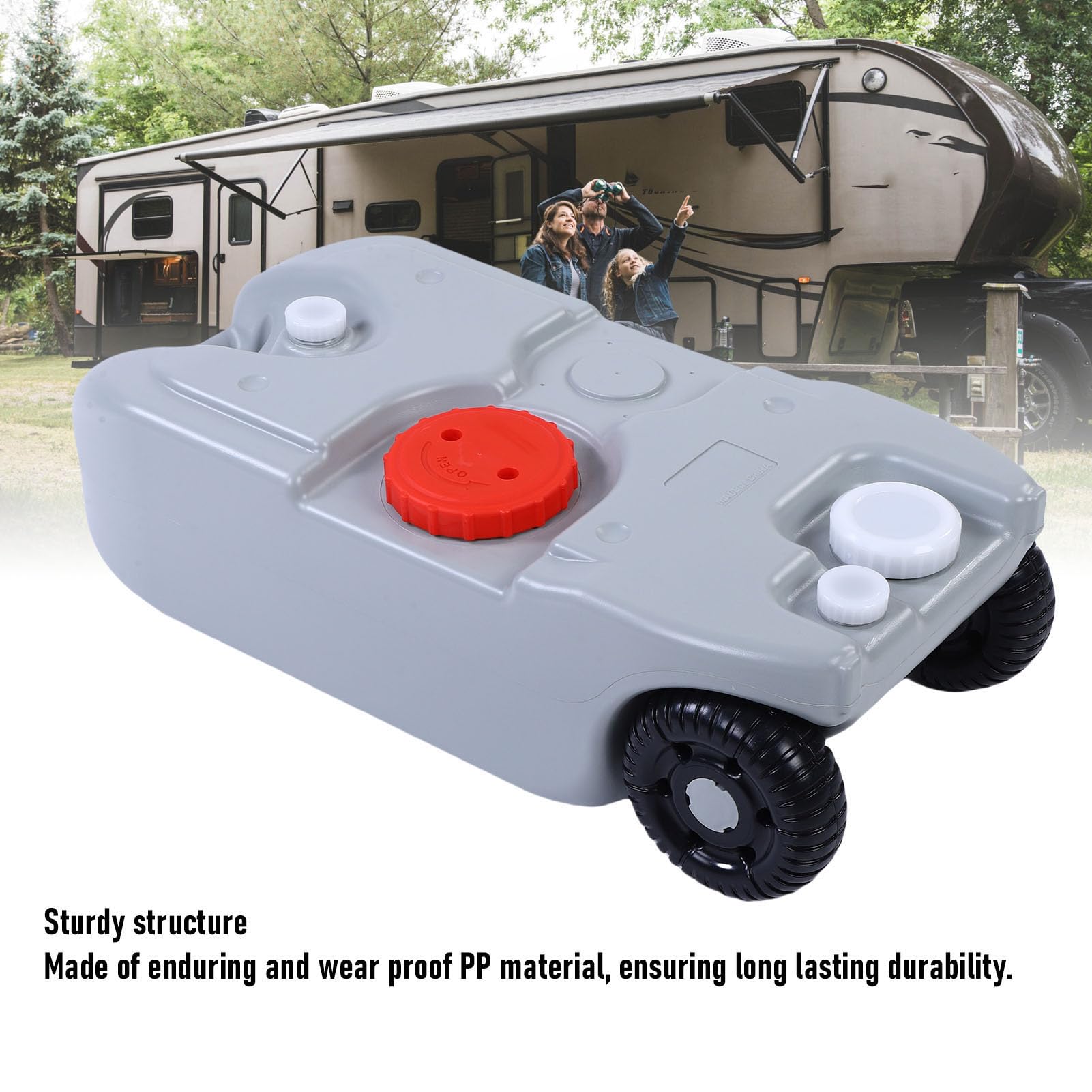 Tragbarer 10,6-Gallonen-Abwassertank für Wohnmobile, Großer Tragbarer Wassertank mit Rädern, Metallgriff, Schlauch und Wasserhahn – Ideal für Picknicks, Wanderungen und Camping.
