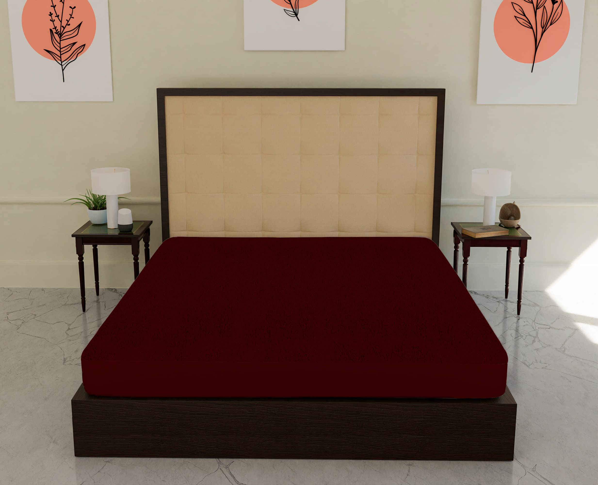 100% Waterproof Dustproof, Terry Cotton, Mattress Protector Double Size Bed, Maroon (60X72)-picture-12