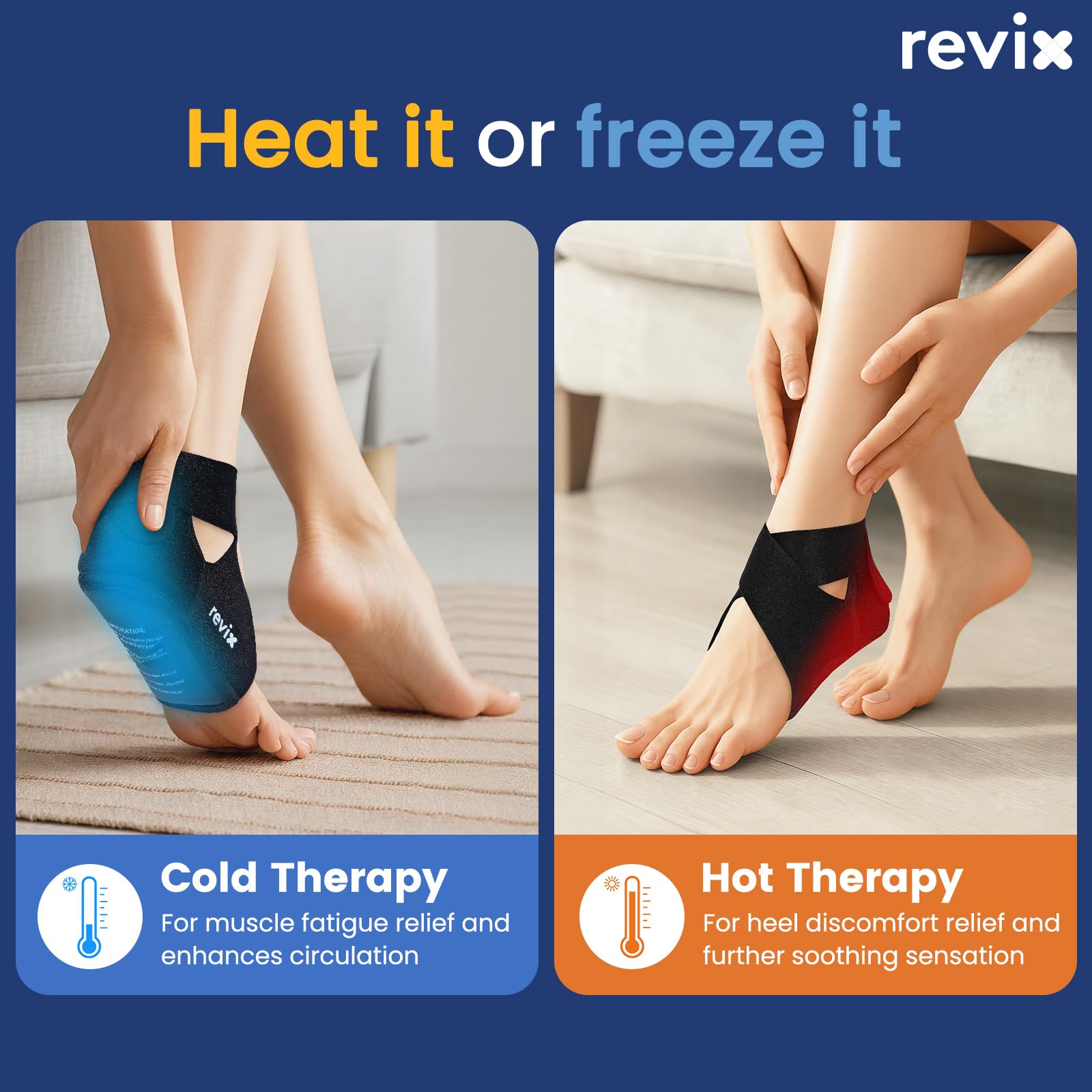 REVIX Paquete de 2 paquetes de hielo para el talón, paquete de hielo reutilizable para frío y caliente con cobertura completa de gel en el talón, envoltura de hielo ajustable para fascitis plantar