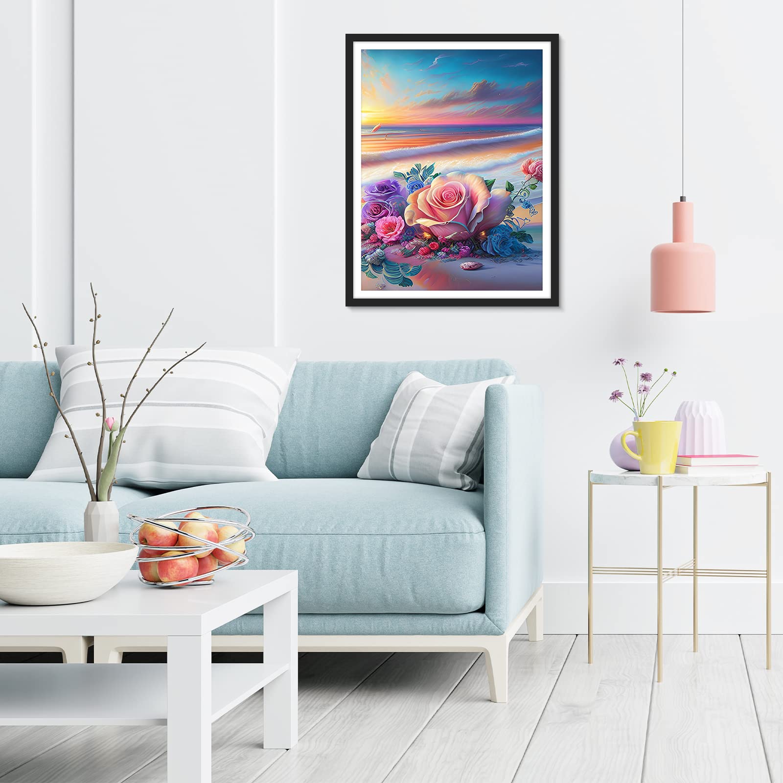 Sanrolax Diamond Painting 5D Rose, Kit 40x30 Cm, Tela Con Adesivo, Diamanti Rotondi, Decorazione Parete