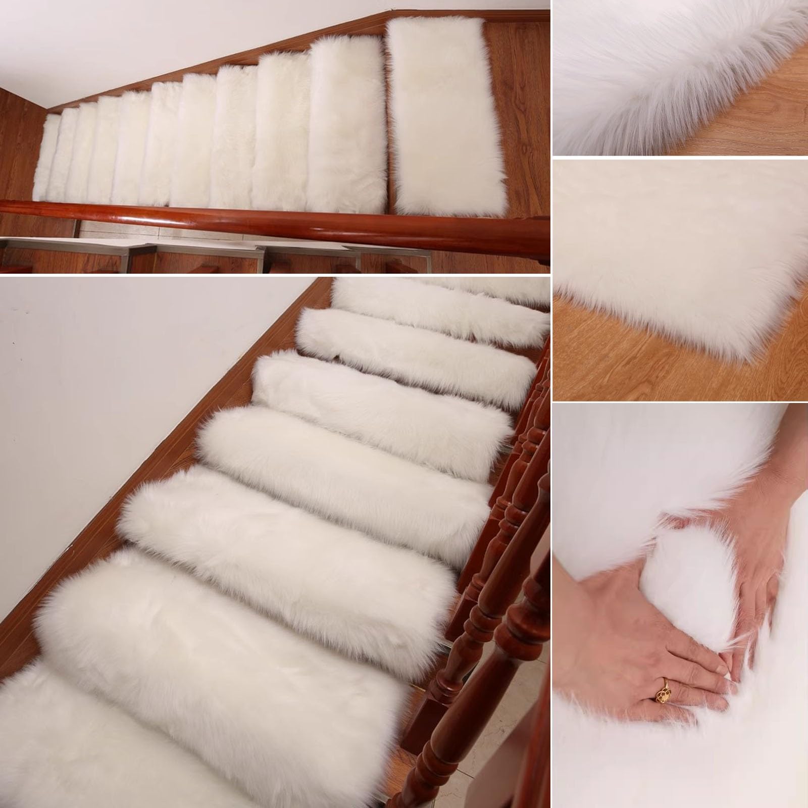 Tapis de Marche d'escalier en Peluche Douce et antidérapante, Tapis d'escalier en Fourrure Lavable et réutilisable pour marches en Bois, Tapis d'escalier Auto-adhésifs, Tapis de