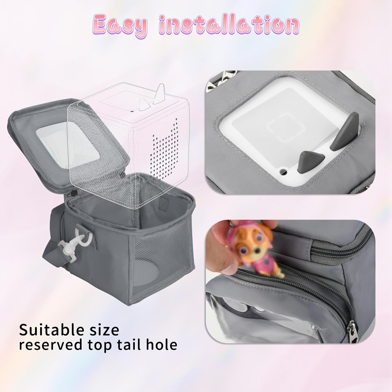 Beautyflier Carrying Case Compatible with Toniebox Starter Set and Tonies Figurines, Storage Bag Organizer for Toniebox 2 & Accessories, Tote Bag for Toniebox 1 Disney Tonies Figures (Gray) - Image 3