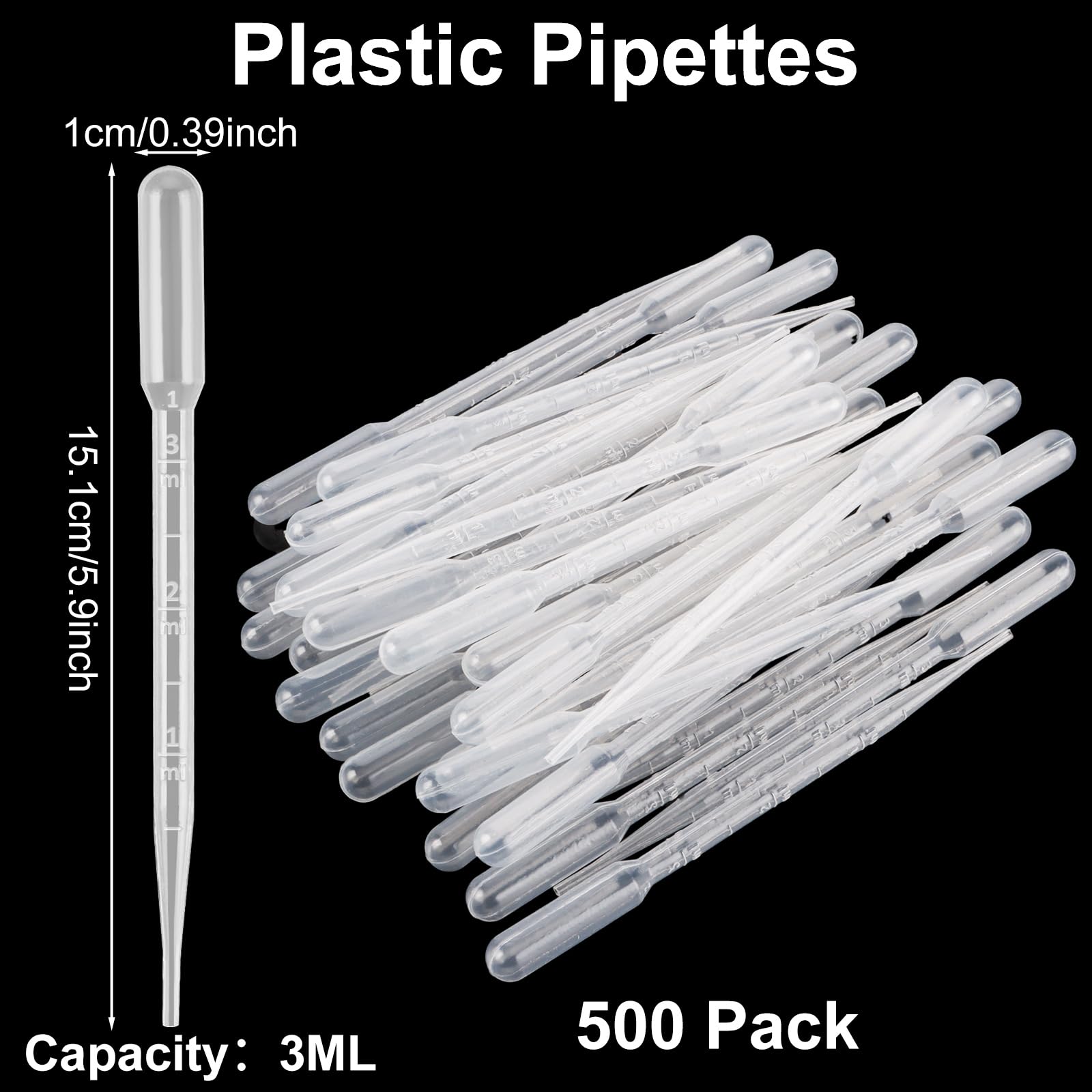 Lot de 500 pipettes de 3 ml, pipettes jetables, pipettes en plastique, pipettes de mesure, pipettes de transfert en plastique, pour laboratoire, huiles essentielles, expérience de classe