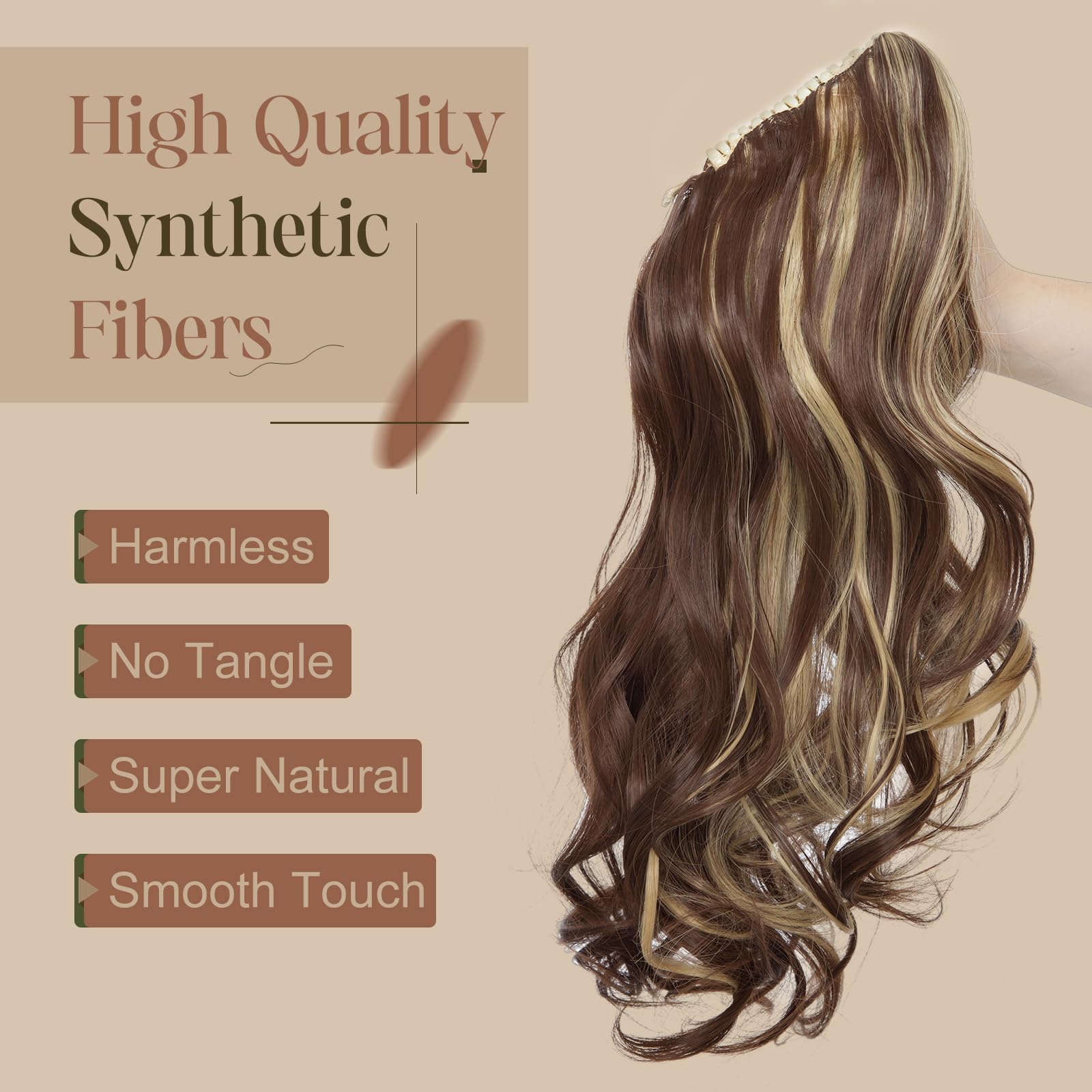 TESS 18 Inch Claw Clip Ponytail Hair Extensions Curly Wavy Ponytail Extension #F8/22 Hair Extension for Women 140g - Image 3