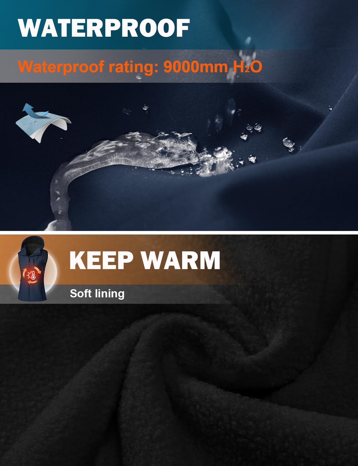 CMTOP Gilet Donna Softshell Impermeabile con Cappuccio, Fodera Leggera in Pile Smanicato Gilet, Antivento Sportivo Giacca Senza Maniche con Tasca per Primaverile Autunno Invernale