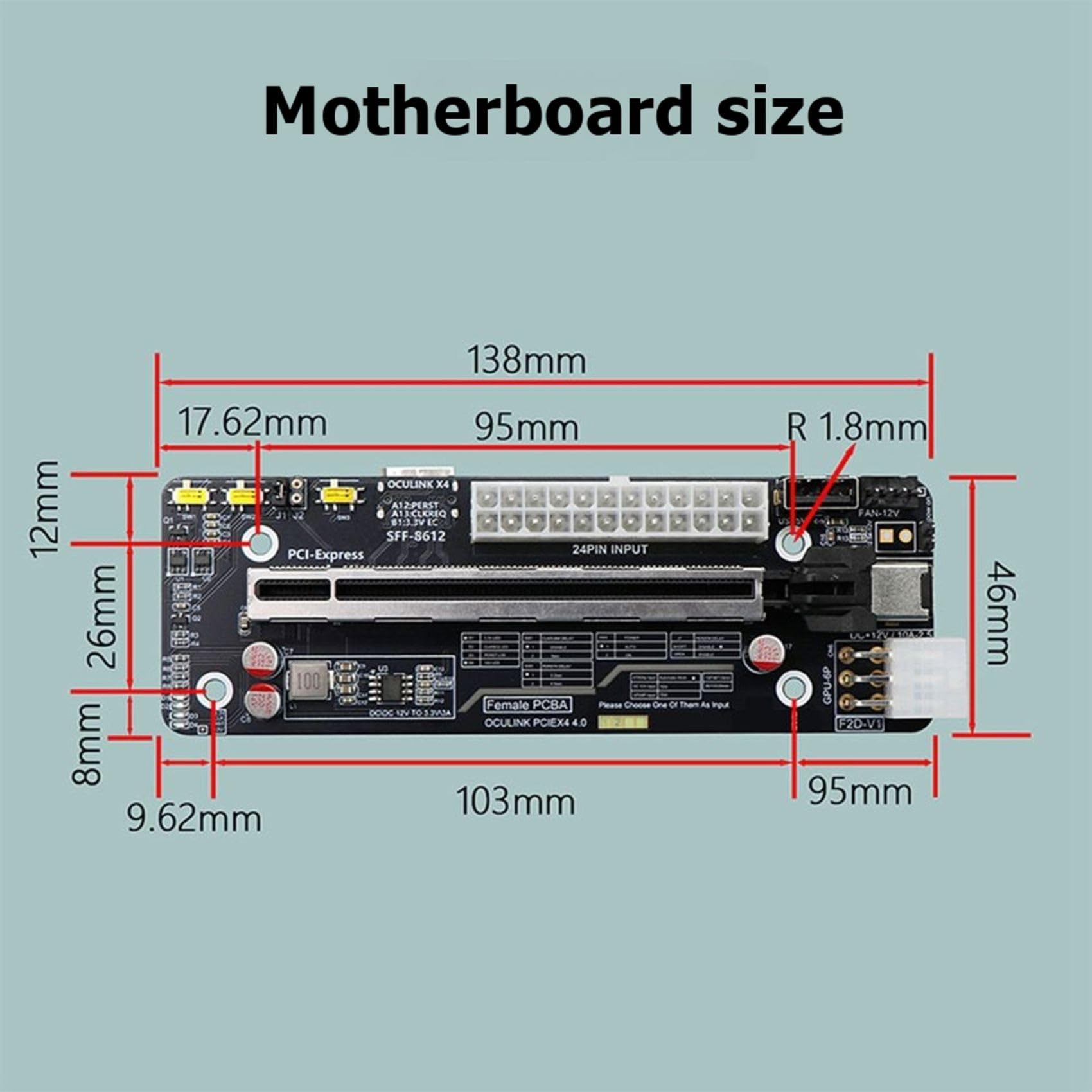 Docking Station OCuLink per Scheda Grafica GPU 64G SFF-8612 A PCIe, Scheda di Espansione Esterna per Mini PC con Scheda Madre F2D