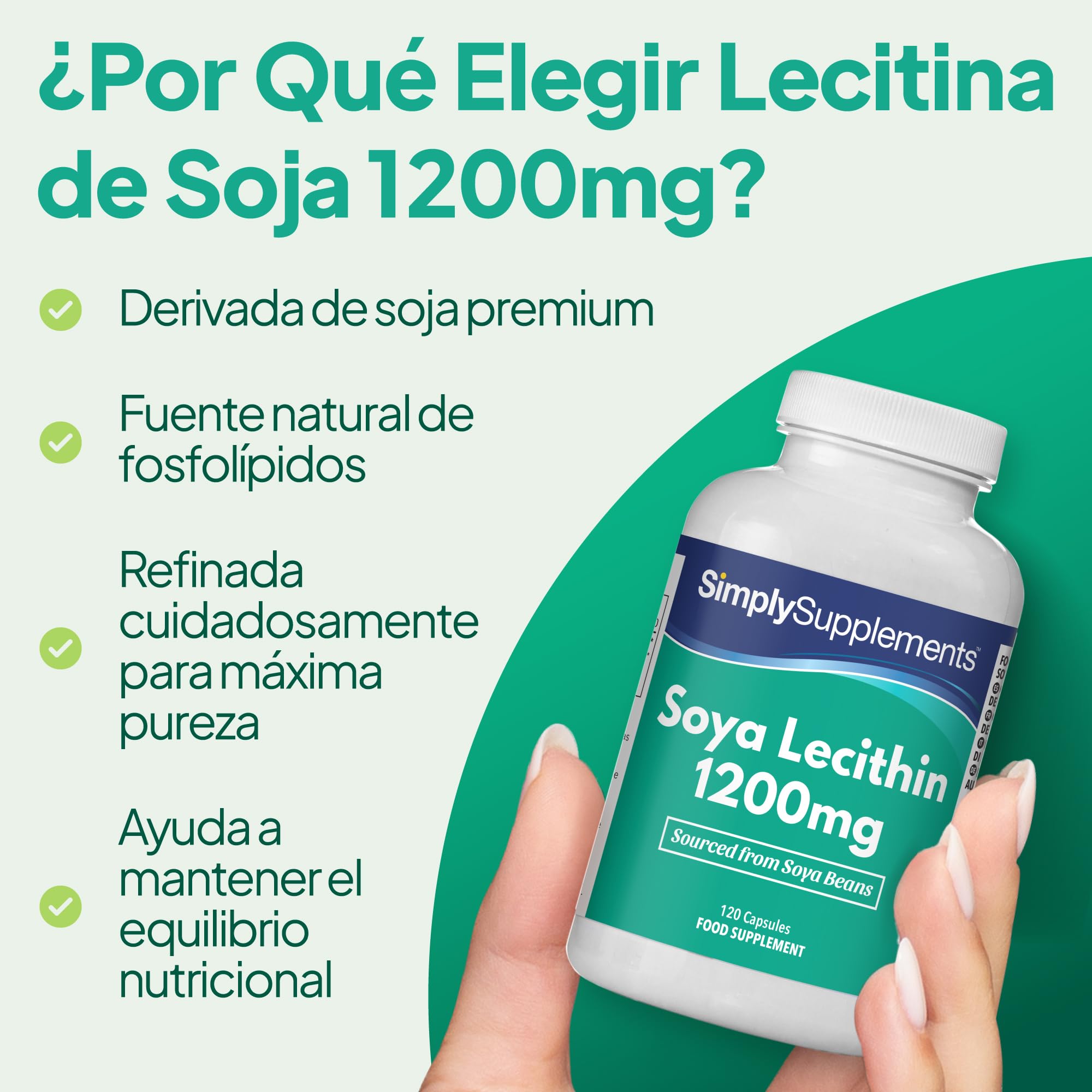 Cápsulas de Lecitina de Soja 1200mg | Lecitina de Alta Pureza | 240 Cápsulas = Suministro de 2 Meses | Certificación GMP & Fabricado en el Reino Unido | Fuente Natural de Fosfolípidos Esenciales