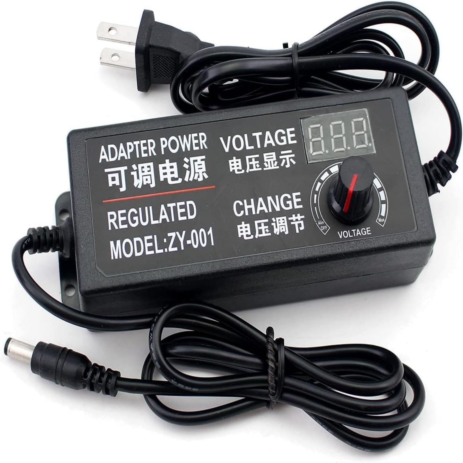 Adaptador de corriente universal de conmutación ajustable CA/CC, 100-240 V a 3-12 V 5 A 50-60 Hz con pantalla de voltaje LED para electrónica doméstica tira de luz LED, Negro, 3-12V 5A - With