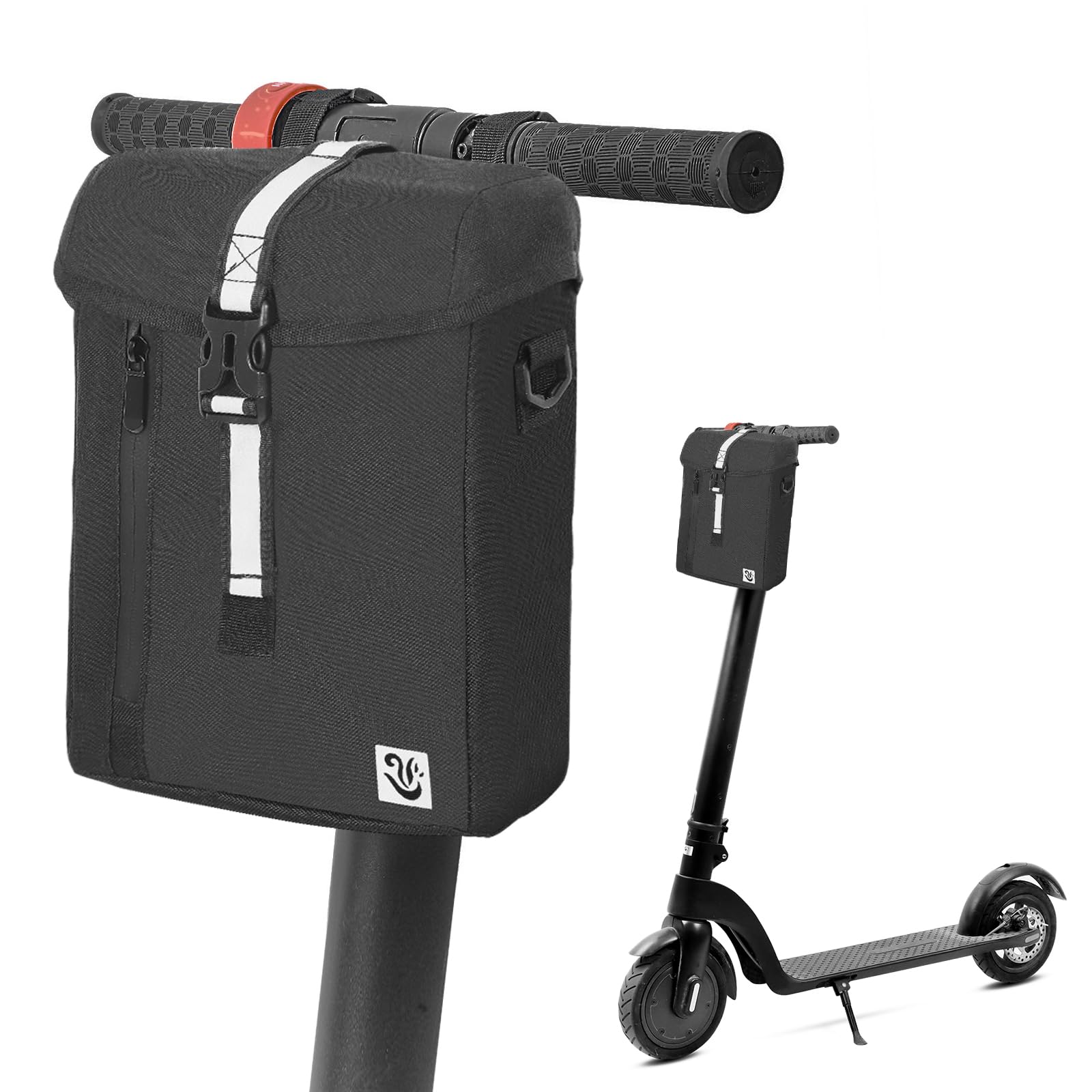 AIWARGOD Portable Electric Scooter Bag, 4L Large Soft Scooter Storage Bag with Shoulder Straps, Pockets and Reflective Strips, Waterproof Electric Bike Front Handlebar Bag, Black