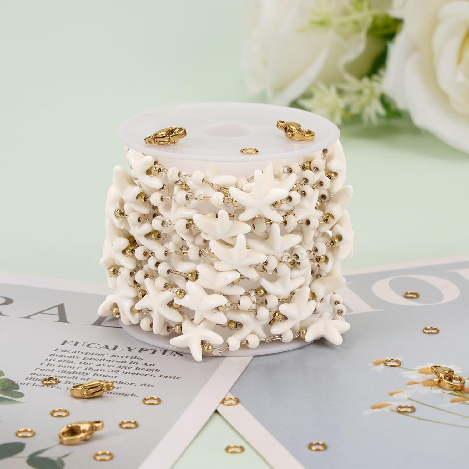 KYUNHOO 6.5 Feet Gold Plated Jewelry Making Chains on Spool Ivory White Shell Star Chain Links with Lobster Clasps and Jump Rings for Necklace Bracelet Earring Jewelry DIY - Image 7