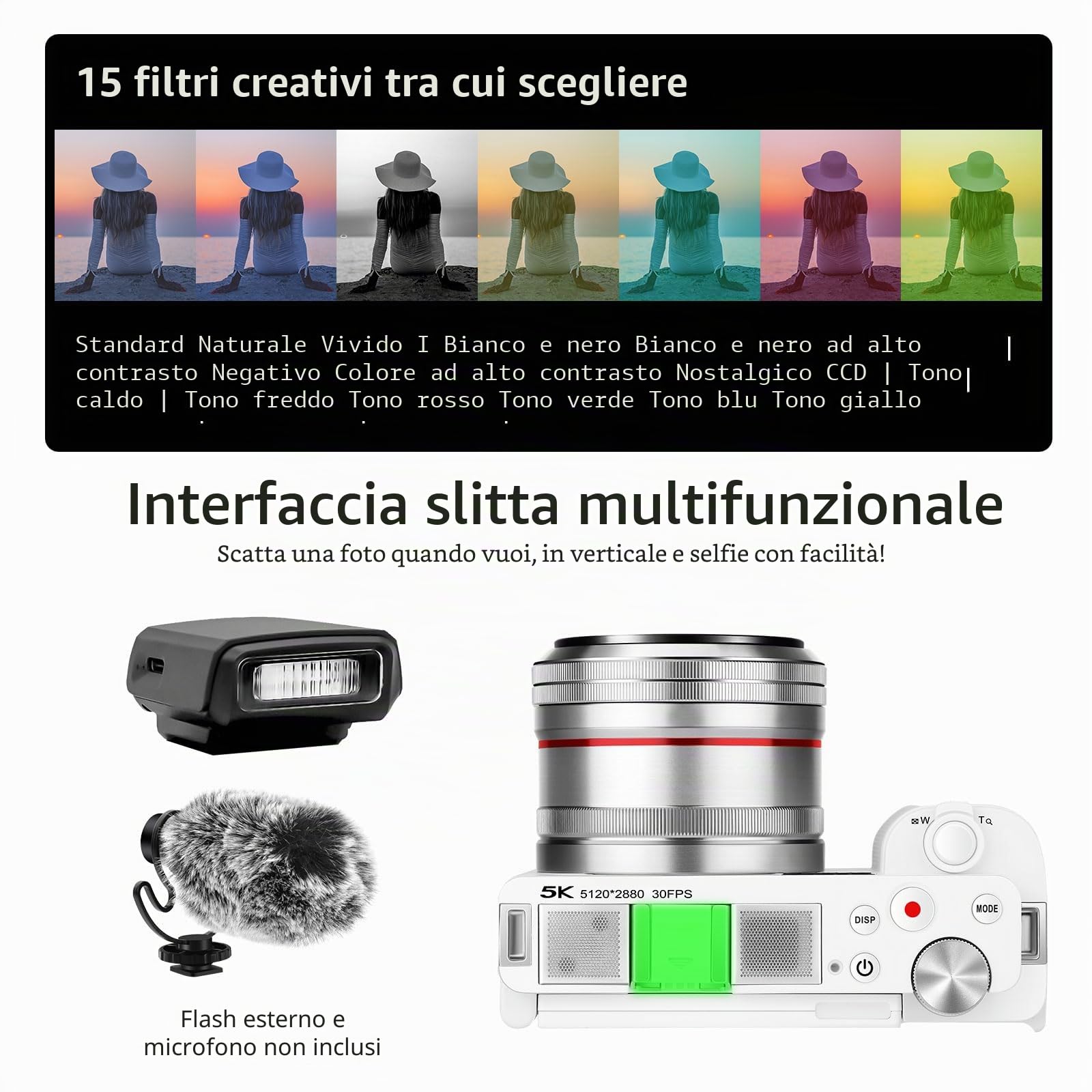 ORDRO G730 - Fotocamera mirrorless con video 5K, AF/MF, zoom ottico 12X, 3,2 pollici con schermo vari-angolo mirrorless fotocamera digitale con scheda SD da 64 GB (Standard Bundle, Bianco)