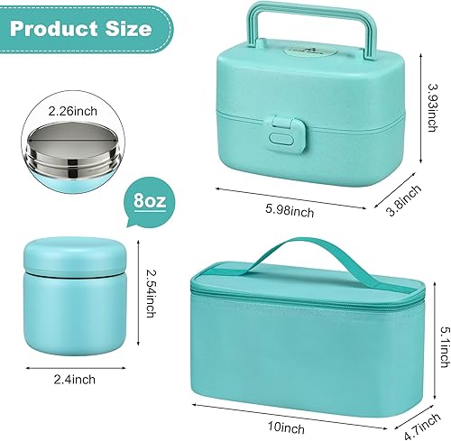 Miniatura 6 de Pawtong Lonchera Bento con termo de sopa de 8 onzas, caja Bento sostenible para niños, a prueba de fugas, con bolsa de almuerzo, tarro de comida