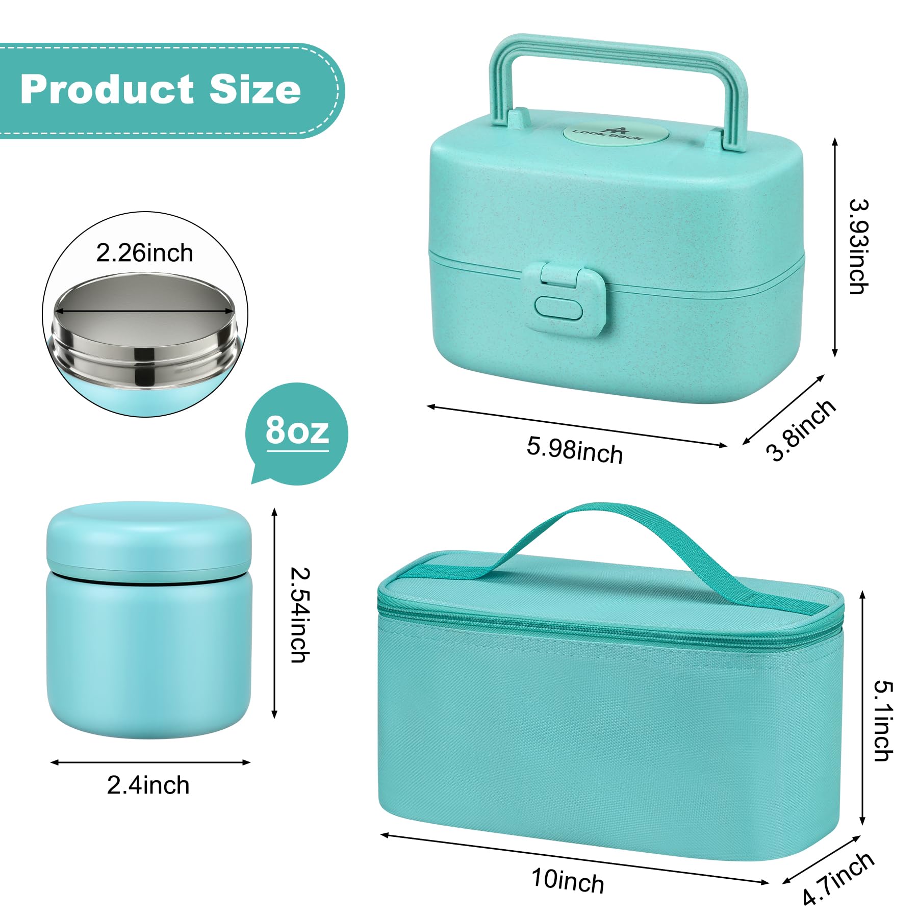 Pawtong Bento Lunch Box with 8oz Soup Thermo, Kids Sustainable Bento Box Leakproof Lunch Food Containers with Lunch Bag, Kids Thermo Insulated Hot Food Jar for School, Trvael (): Blue