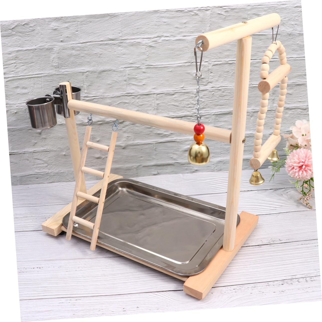 Vogelspielzeug für Papageien Vogel Spielplatz mit Edelstahl Vogelschaukel Leiter und Hängeanhänger für Käfig und Garten Zufällige Farbe