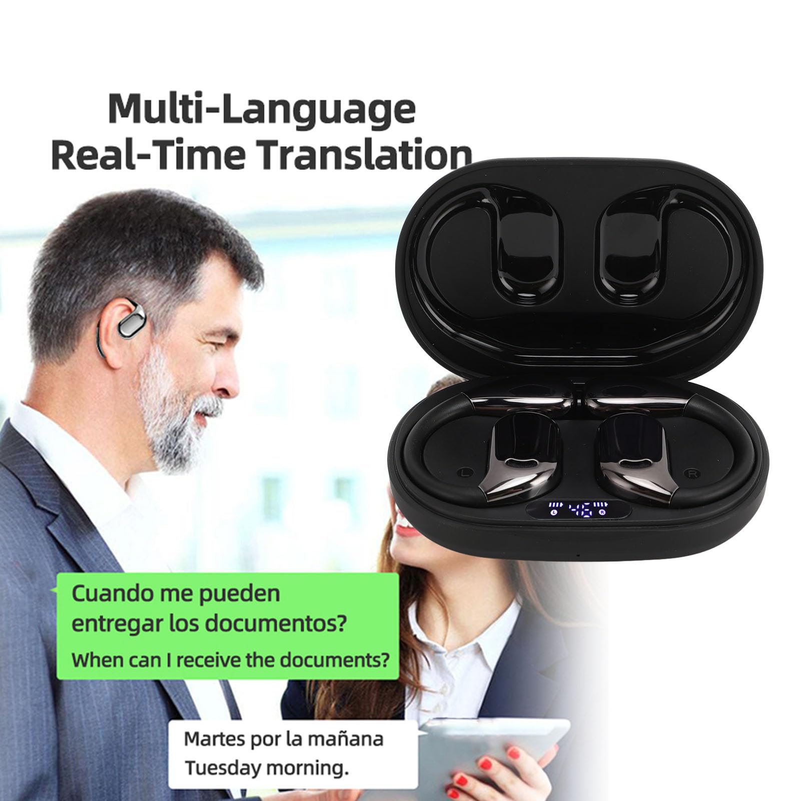 Auricolari per Traduzione AI in Tempo Reale 144 Lingue Auricolari per Traduttore 5.49 con Suono ANC HD 3 modalità Accenti Traduttore per Viaggiatori, Affari e Studenti di (BLACK)