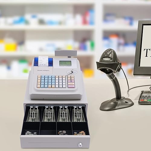 Miniatura 7 de Caja registradora, sistema electrónico de posición con bandeja de efectivo extraíble e impresora térmica, pantalla LED digital de 48 teclas y 8