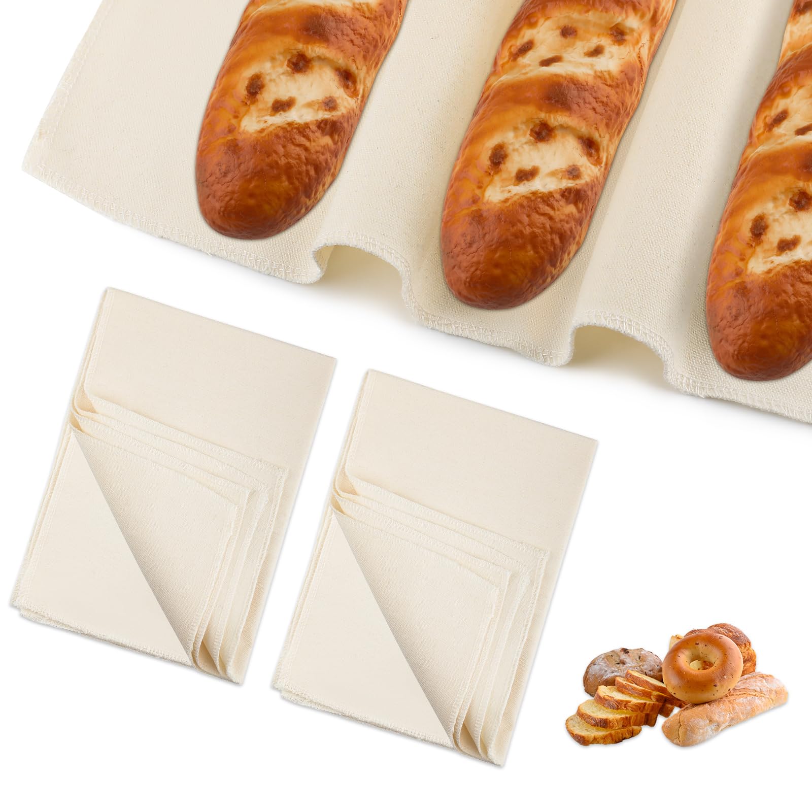 2 Pezzi di Tessuto da Fornaio in Lino Riutilizzabile, Tessuto per la Fermentazione del Pane, Tessuto per la Cottura del Pane, Ideale per Impasto, Baguette, Pani(48 × 36 cm