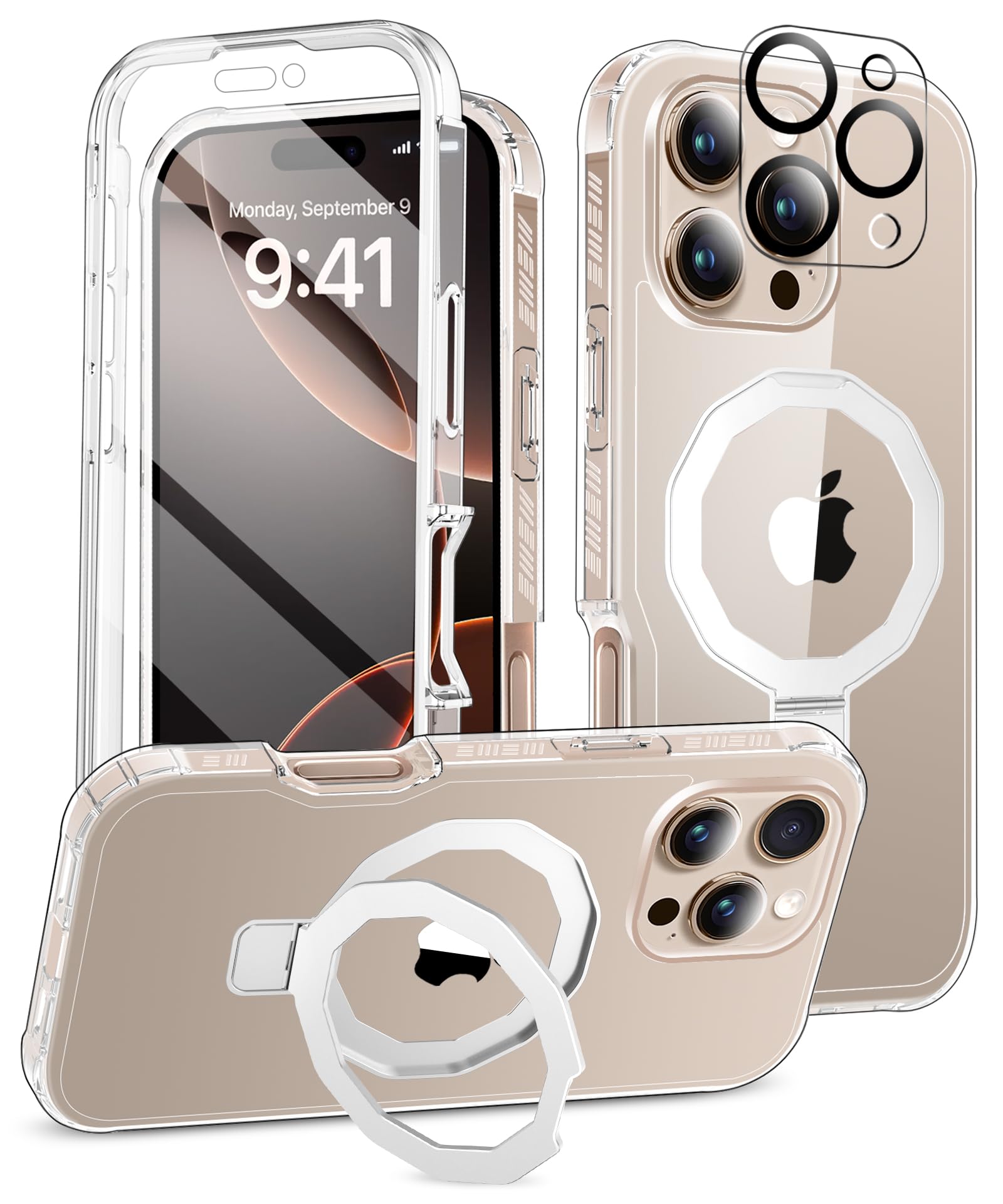 BANLEA Compatible with iPhone 16 Pro Max Case, Built-in Screen Protector & Seamless Stand, with Camera Lens Protector, Strong Magnetic Clear Phone