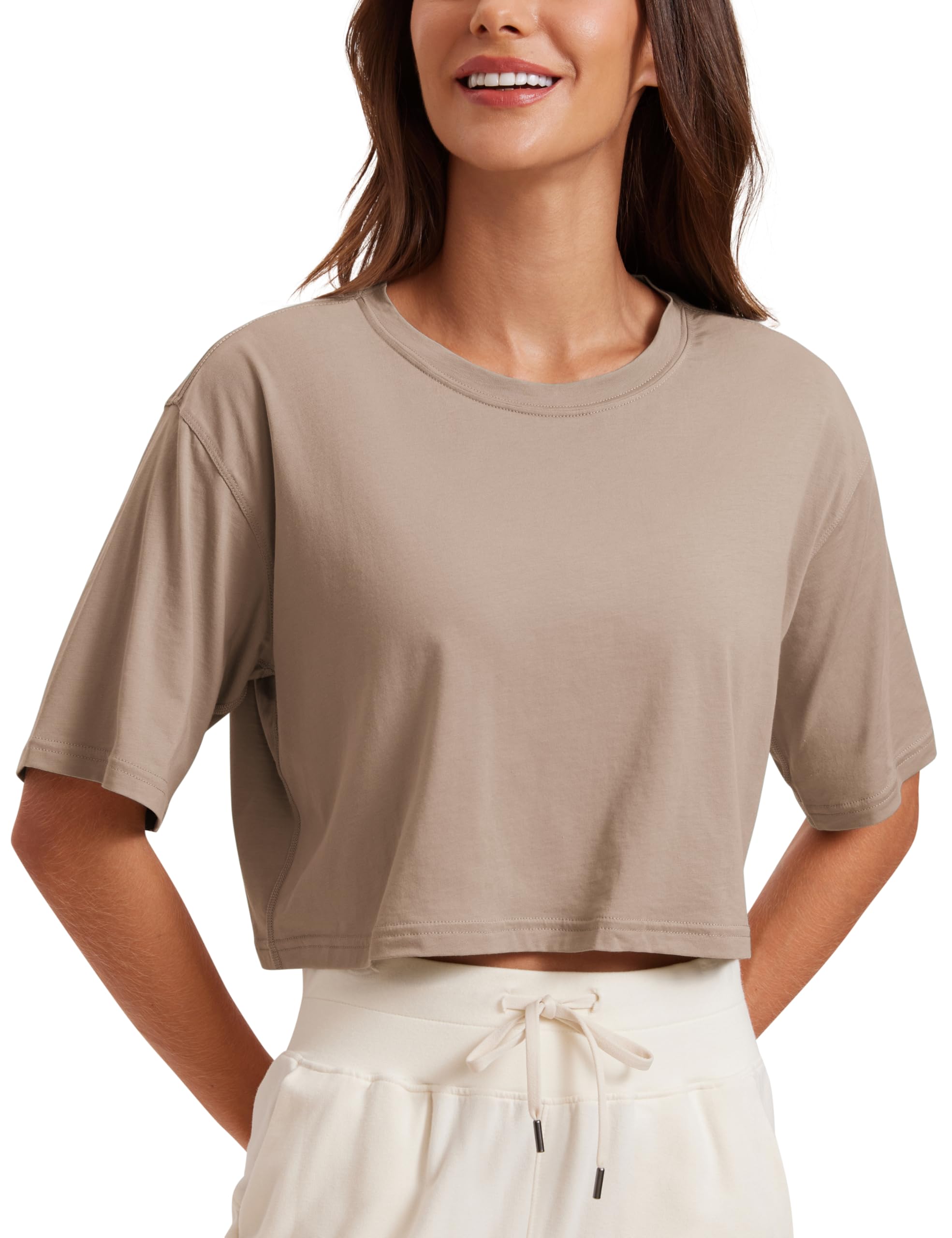 CRZ YOGA Pima Cotton High Neck Crop T-Shirt