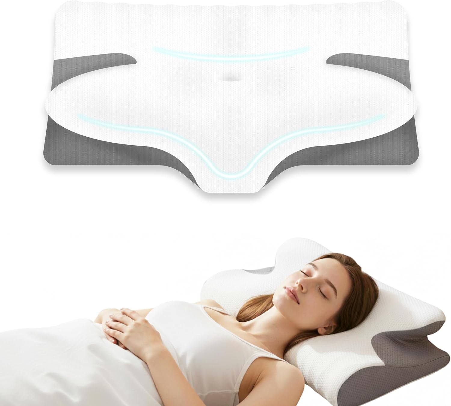 Ergonomic Cervical Memory Foam Pillow for Neck Pain Relief, Adjustable Contour Pillow with Hollow Center & Cooling Cover