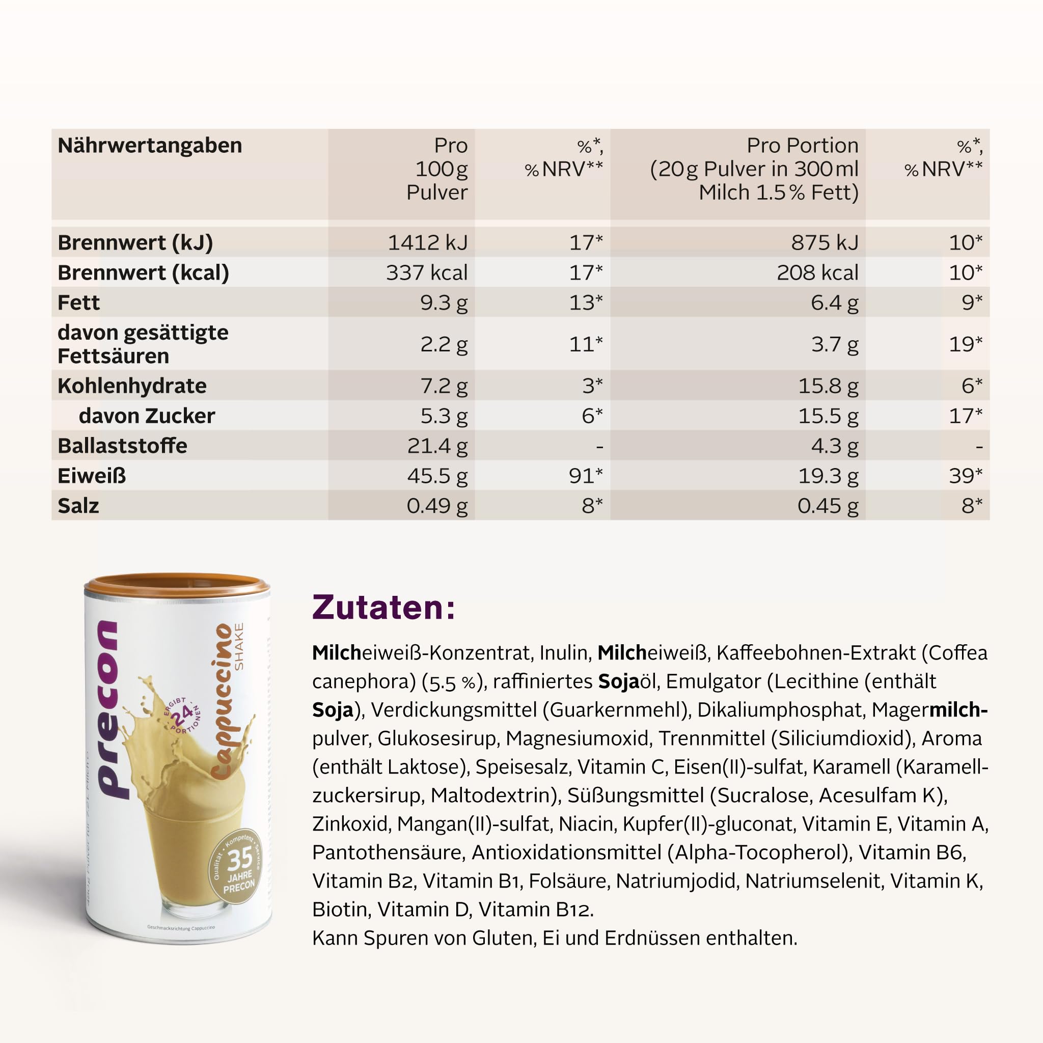 Precon BCM Diät Shake zum Abnehmen – Cappuccino – 24 Portionen (480 g) – Mahlzeitenersatz für eine gewichtskontrollierende Ernährung