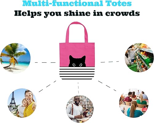 Miniatura 4 de Bonita bolsa de lona para mujer  Bolsa estética grande de playa bonita para compras de comestibles, libros utilitarios, profesores, Rosa (Pink Cat),