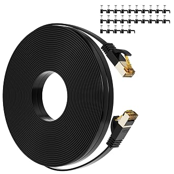 Cat7 Ethernet Cable 100 FT, Flat High Speed 10Gbps 600MHz Shielded Internet Network Patch Black Cord, for PS5, Modem, Router, LAN, Computer