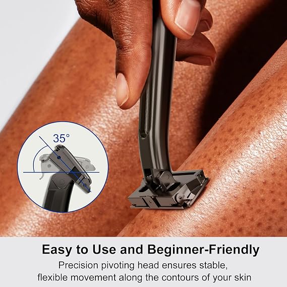 Dual-Blade Safety Razor with Pivoting Head, Black | Reusable Metal Razors for Men, with 20 Double Edge Blades & Stand & Travel Pouch, Smooth Close Clean Shave, Plastic Free