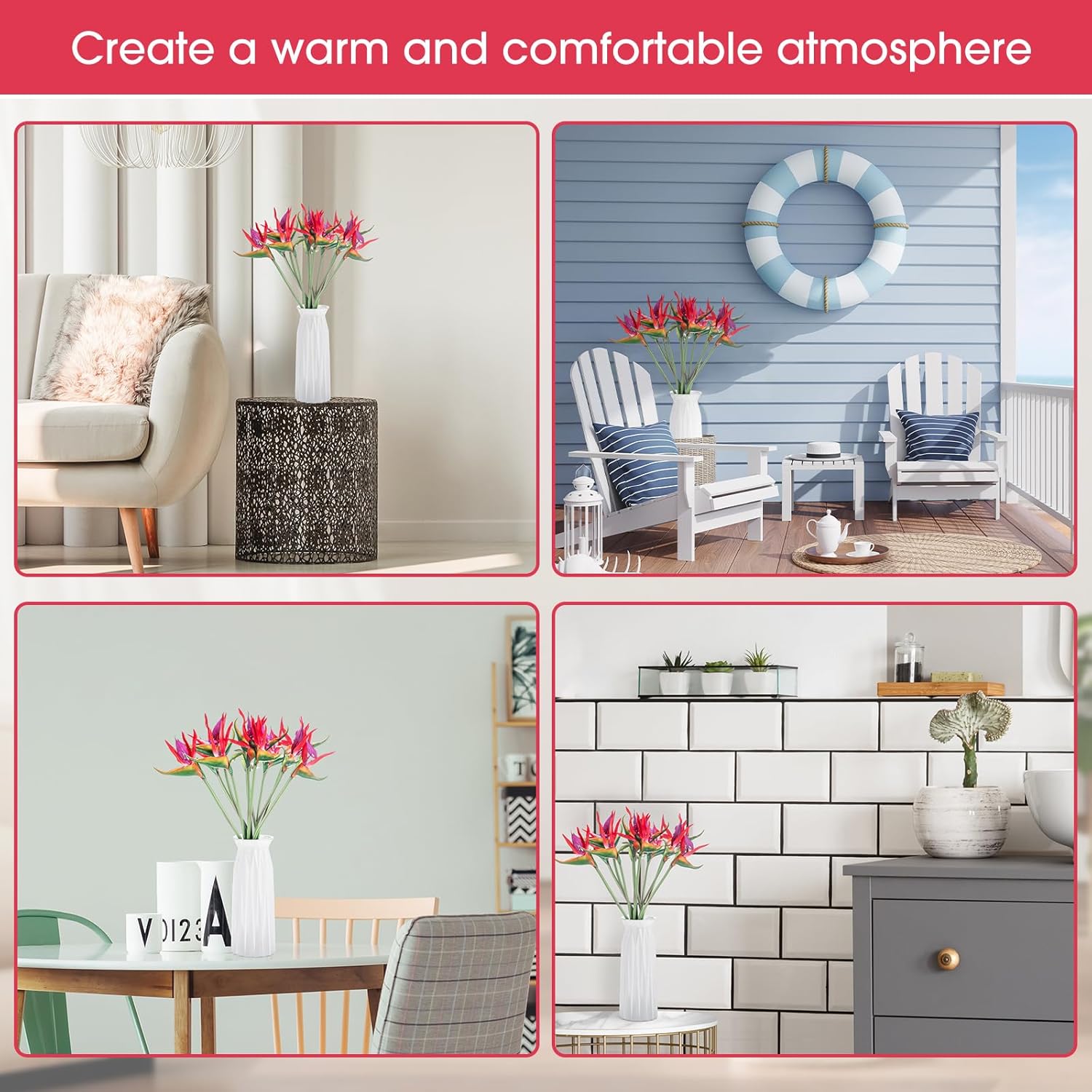 Hanaive 12 Pcs Bird of Paradise Artificial Plant 24 Inches Hawaiian Tropical Flowers Fake Rubber Strelitzia Faux Flowers Bouquet for Home Garden Office Wedding Indoor Outside Party Decor DIY (Pink) - Image 6