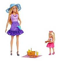 Barbie – Famiglia e Amici, set con bambole Barbie Malibu e la piccola Chelsea, più di 9 accessori e abiti a tema picnic inclusi, giocattolo per bambini, 3+ anni, JBF43