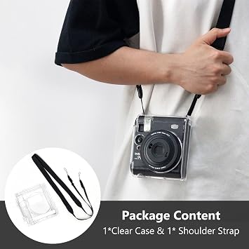 MUZIRI KINOKOO Clear Case Compatible with Fujifilm Fuji Instax Mini 99 Instant Camera, Hard PVC Fuji Mini 99 Carrying Case with Adjustable Shoulder Strap - Transparent