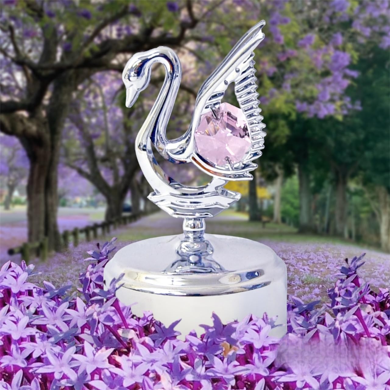 Mascot Chrome Plated Mini Swan Music Box - Pink Crystal - Romantic Gift for her birthday, anniversary, wedding or Home decorations