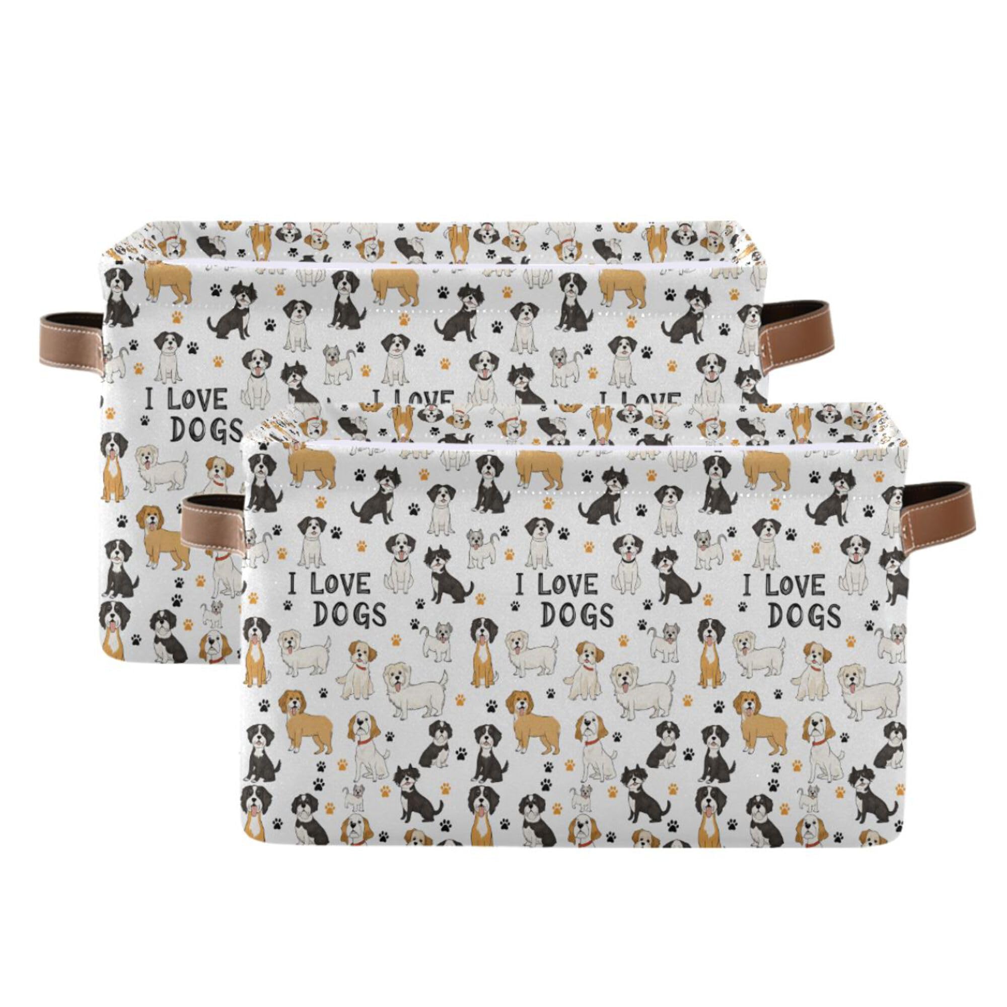 Bernese Mountain Dog Storage Basket Fabric Pet Toy Baskets Cute Dogs Puppy Paws Open Home Storage Bins Boxes Foldable Organizer Bag for Pet Toy Bathroom Shelf Closet Baskets 16×12×8 Inches 2 Pack