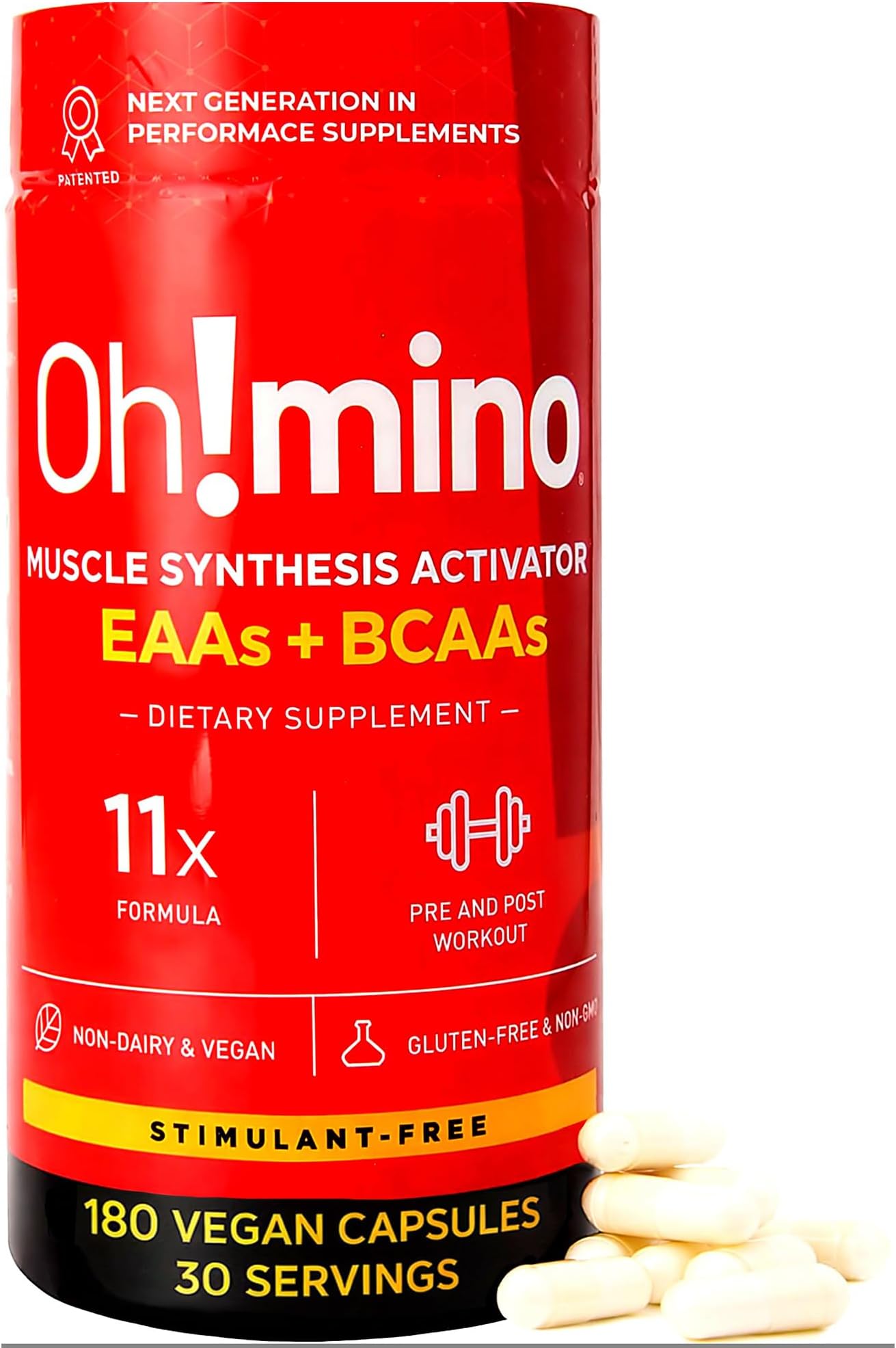 Oh mino Amino Acids Supplement Capsules Pre and Post-Workout Muscle Synthesis Activator with Electrolytes Stimulant Free, Vegan Friendly