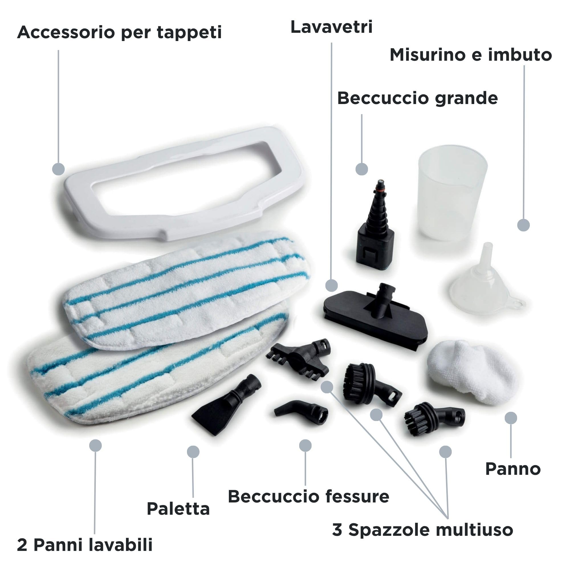 Ariete 4175 Składany mop parowy 10 w 1, składany mop parowy, 1500 W, 10 funkcji w 1, zestaw akcesoriów, pojemność 350 cm3, niebieski