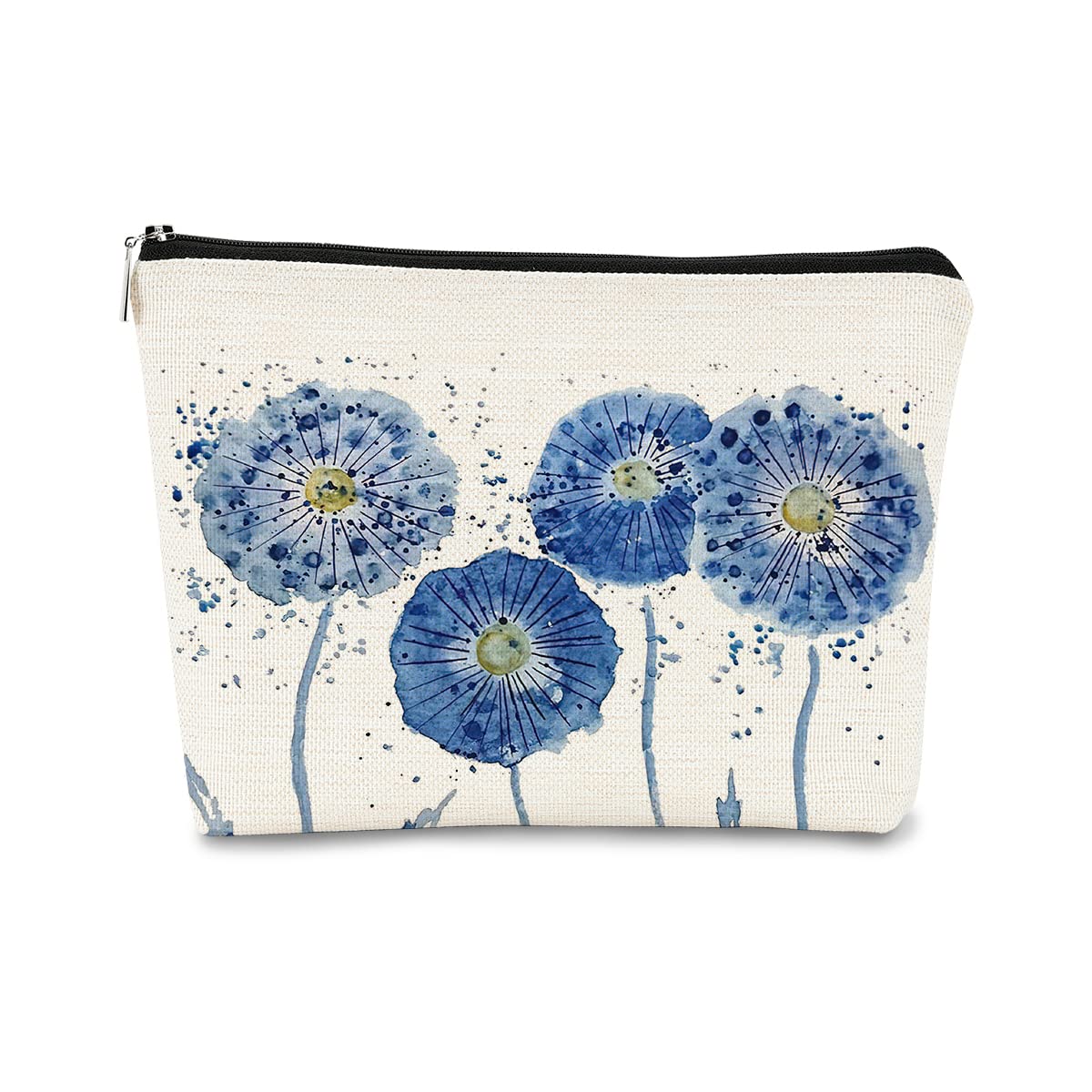 Watercolor Blue Flowers Makeup Bag,Spring Summer Flower Cosmetic Bag Best Gift Idea for Teen Girls Women,Birthday Christmas Gifts for Girls Women