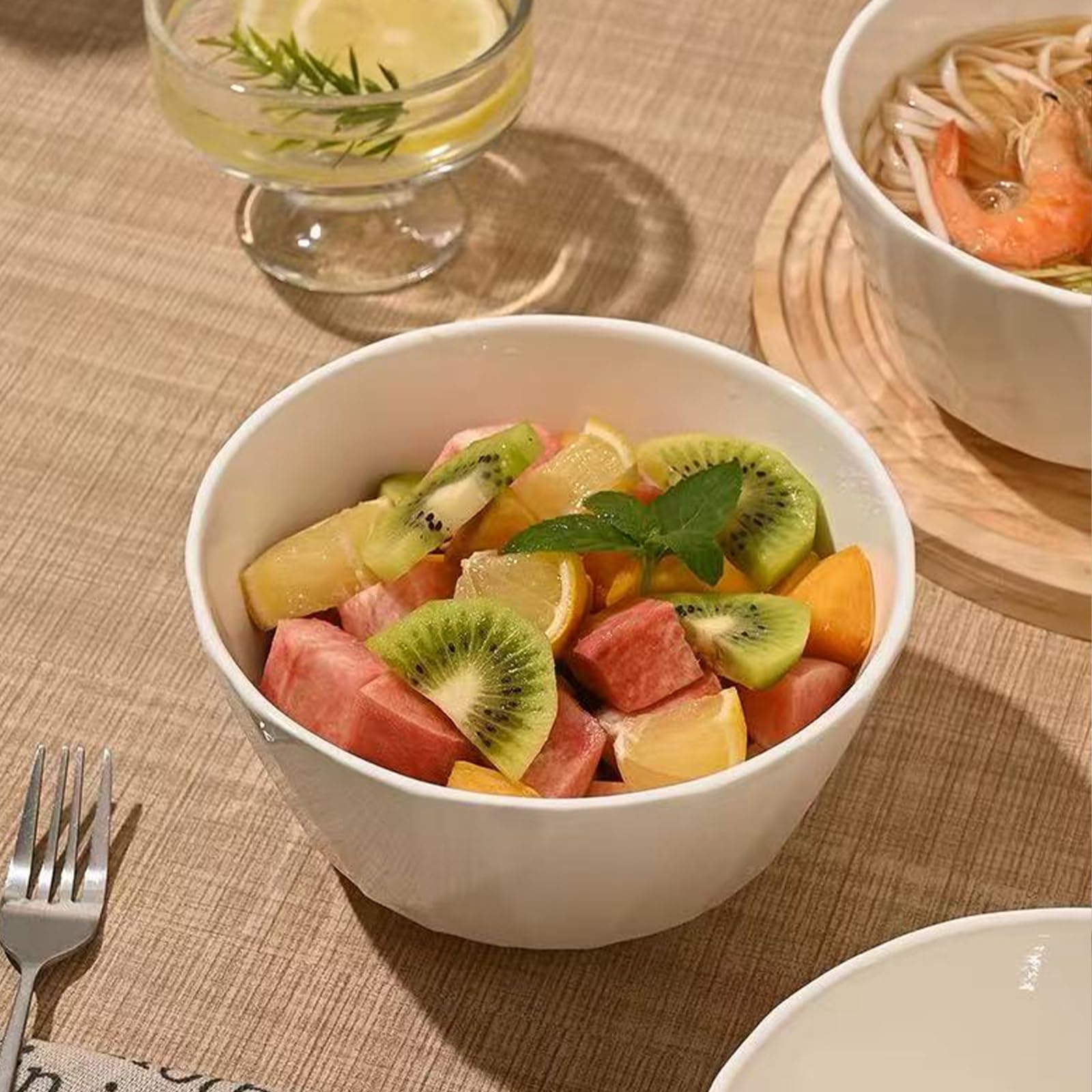 Lot de 4 bols à céréales en céramique pour dessert, petit déjeuner, bol de service en céramique blanche, 700 ml, parfaits pour la crème glacée, la soupe, les pâtes, la salade, les nouilles