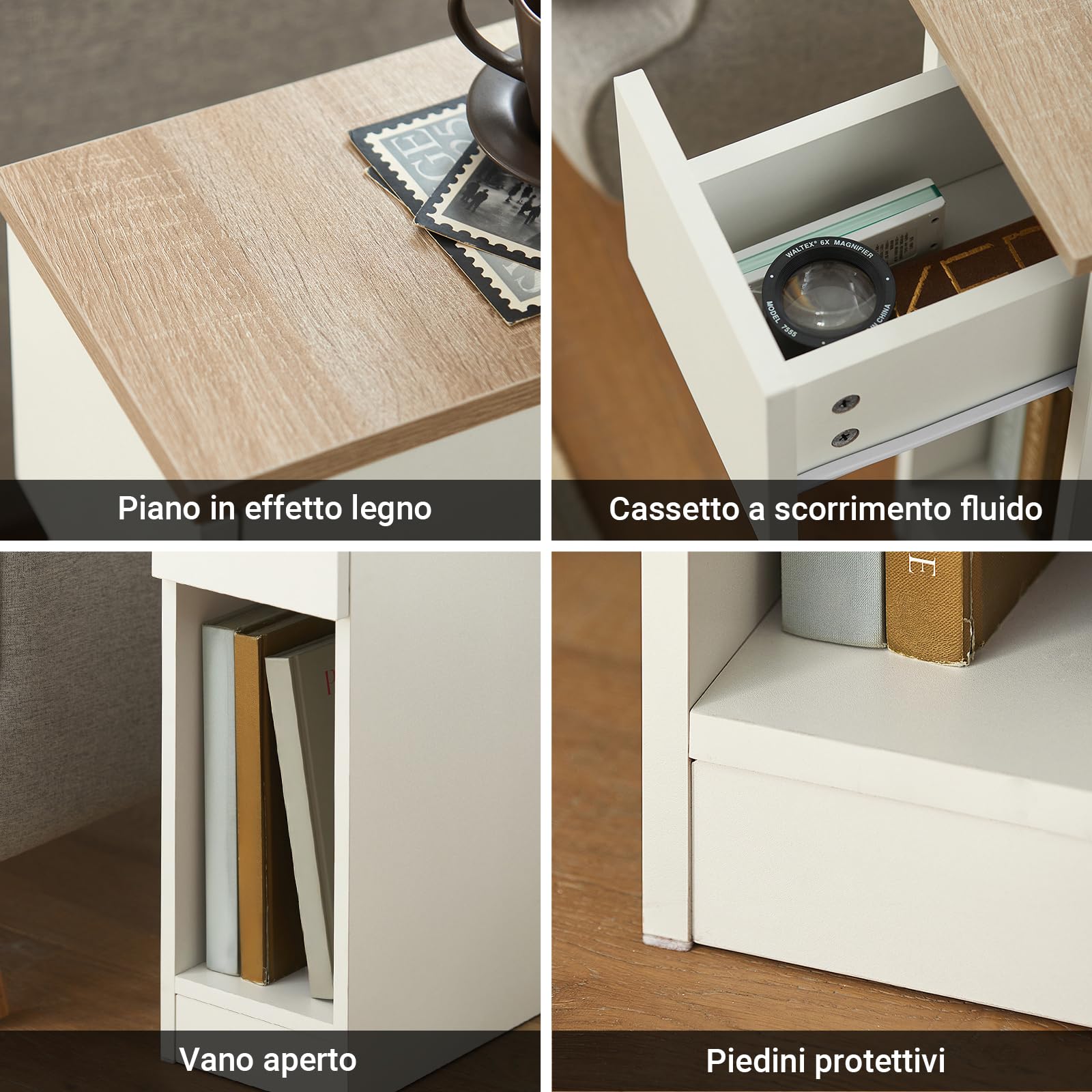 SoBuy set da 2 Comodino camera da letto stretto 20 cm con cassetto comodino salvaspazio & tavolino da letto per piccoli spazi camera da letto soggiorno bianco 20x35x60 cm FBT111-WNx2