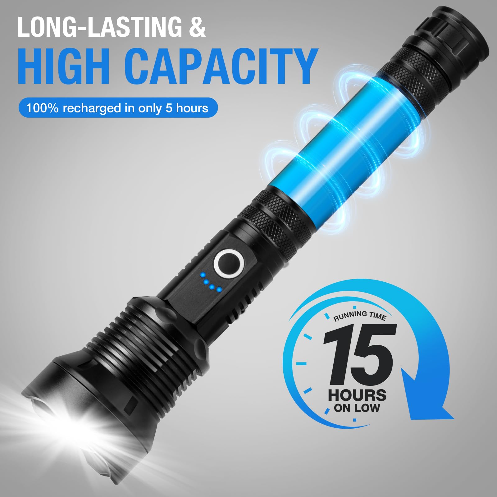 Kmivo Torcia elettrica ricaricabile ad alta luminosità - Super Bright Flash Light con pannocchia, palmare Linterna per la casa